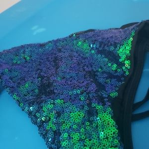 Sequin tie side bikini bottoms green blue purple